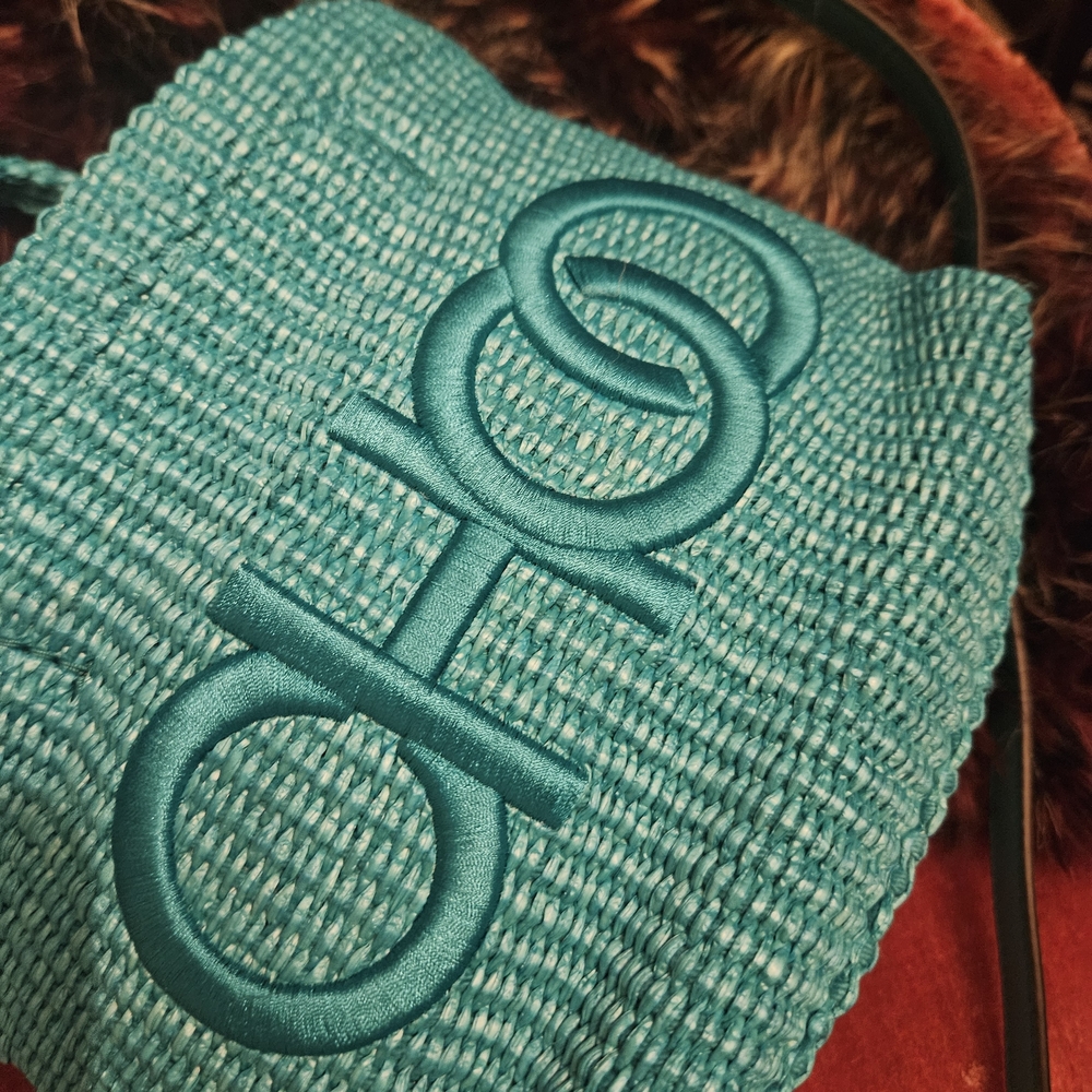 New Authentic Jimmy Choo Turquoise Woven Tote - Picture 10 of 15